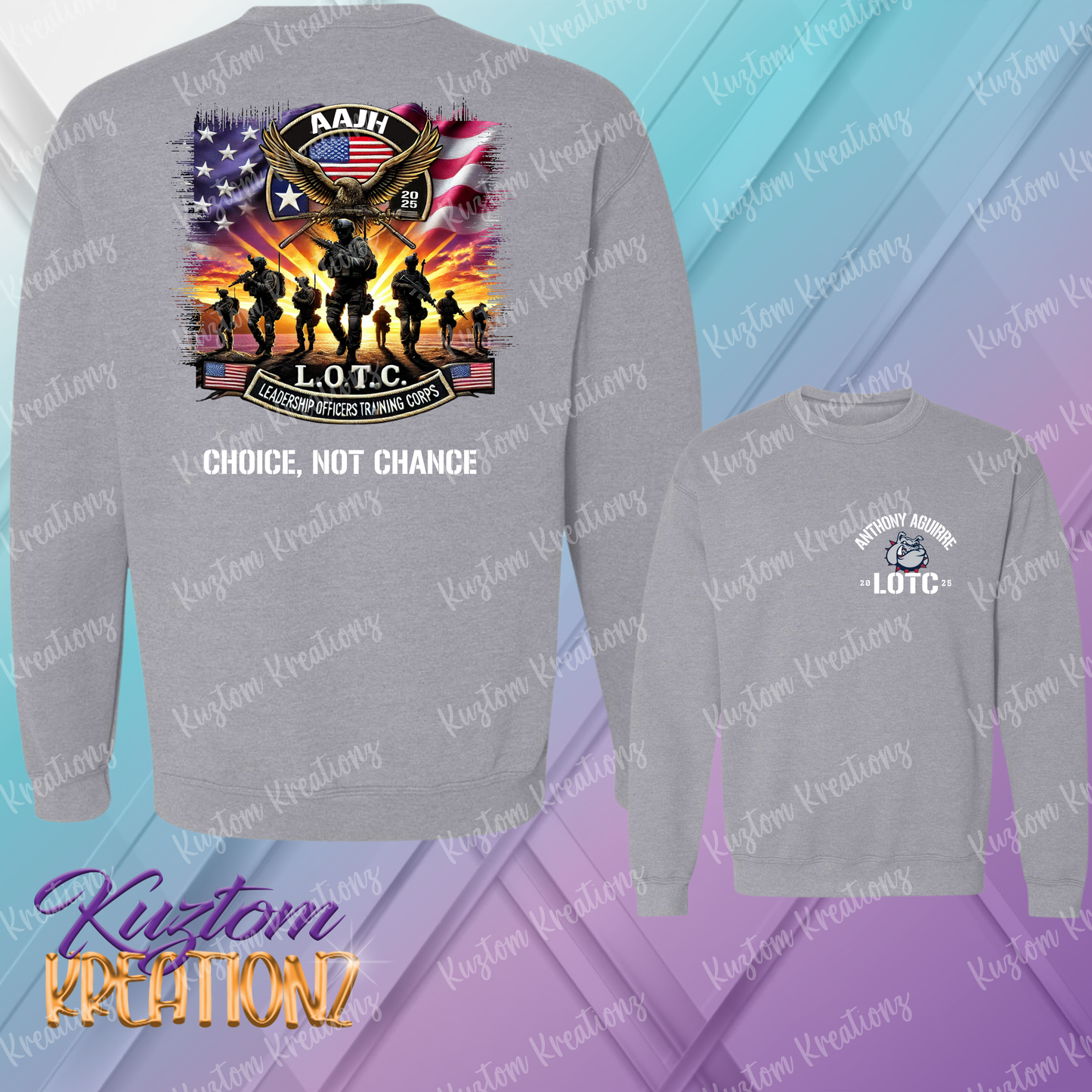 AAJH 8th Grade Gray  L.O.T.C. “Choice, Not Chance” Military-Inspired T-Shirt – Anthony Aguirre Leadership Officers Training Corps Tee 🇺🇸