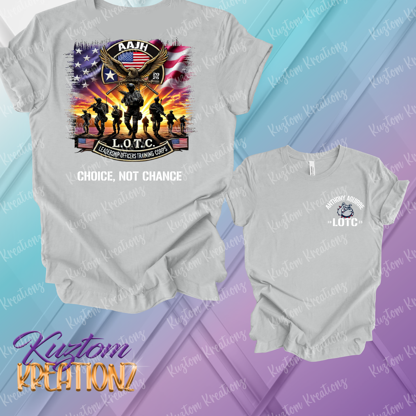 AAJH 8th Grade Gray  L.O.T.C. “Choice, Not Chance” Military-Inspired T-Shirt – Anthony Aguirre Leadership Officers Training Corps Tee 🇺🇸