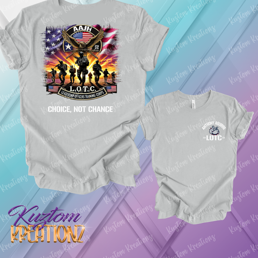 AAJH 8th Grade Gray  L.O.T.C. “Choice, Not Chance” Military-Inspired T-Shirt – Anthony Aguirre Leadership Officers Training Corps Tee 🇺🇸